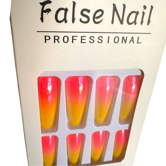 Glossy yellow and hot pink Ballerina PressOn Nails & Crystal Embellishment - Picture 1 of 16